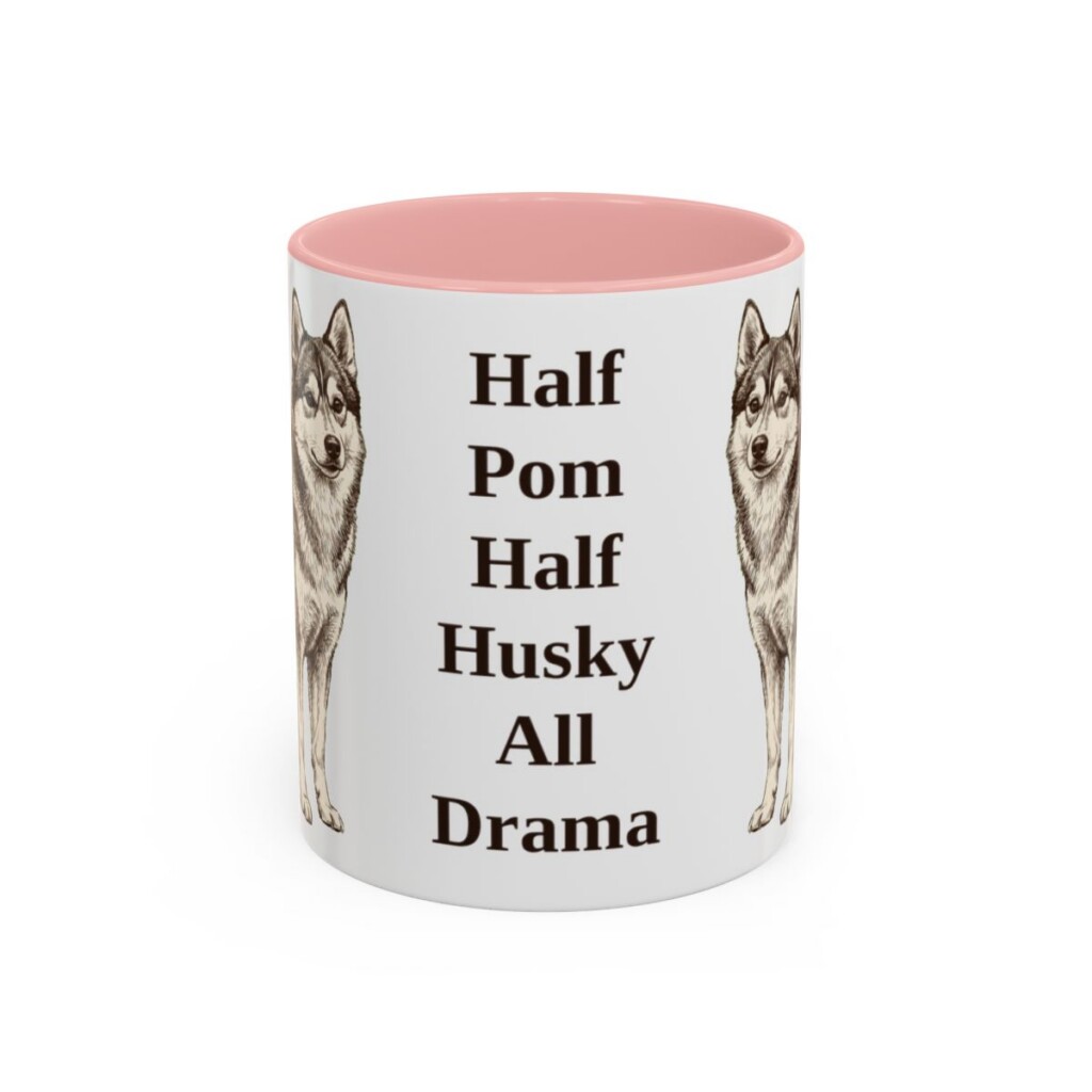 11oz Funny Pomsky Mug, Pink, front view