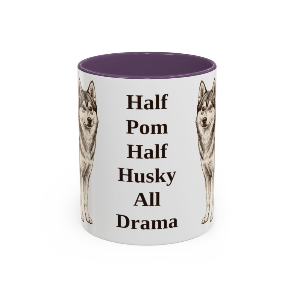11oz Funny Pomsky Mug, Purple, front view