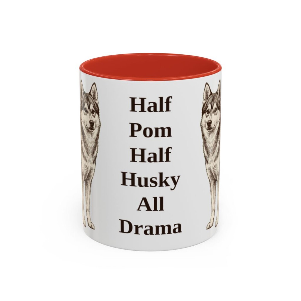 11oz Funny Pomsky Mug, Red, front view