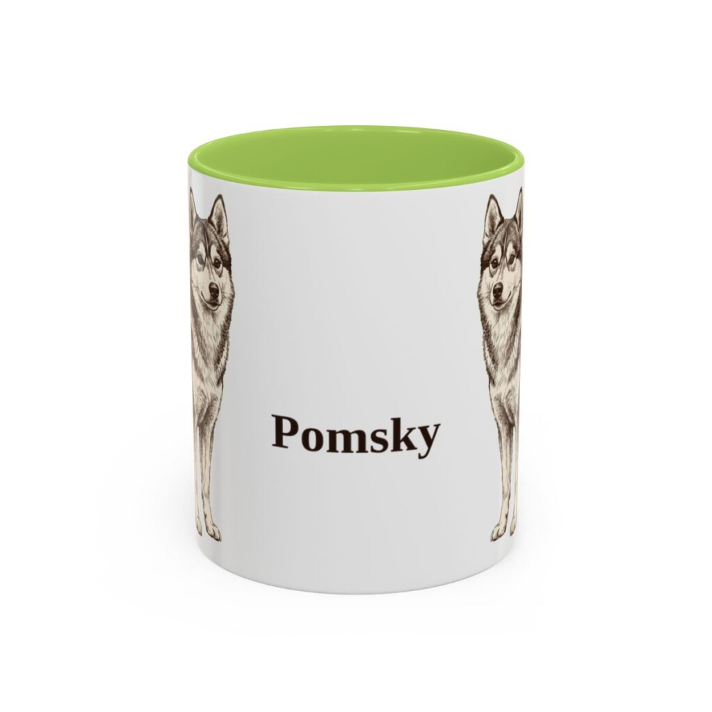 11oz-pomsky-mug-light-green 11oz Pomsky Mug, Light Green, front view