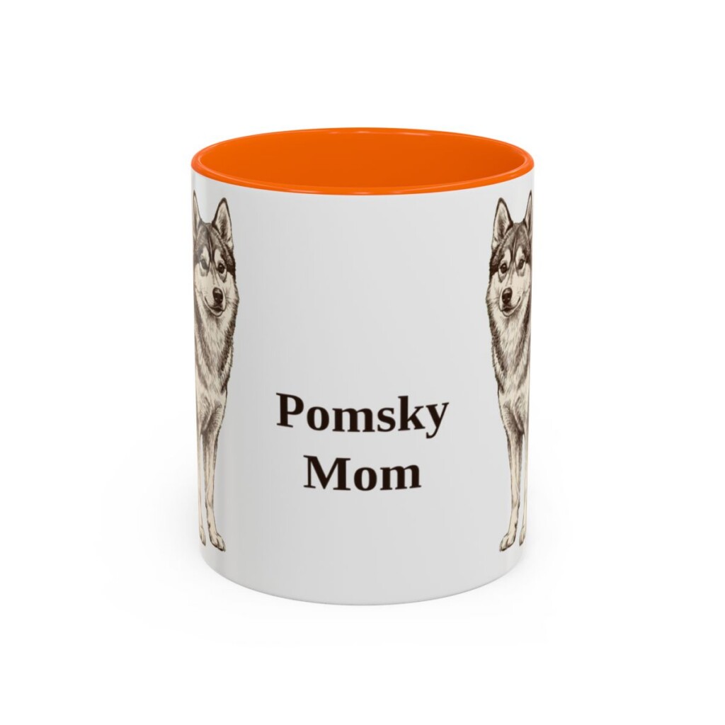 11oz Pomsky Dog Mom Mug, Orange, front view