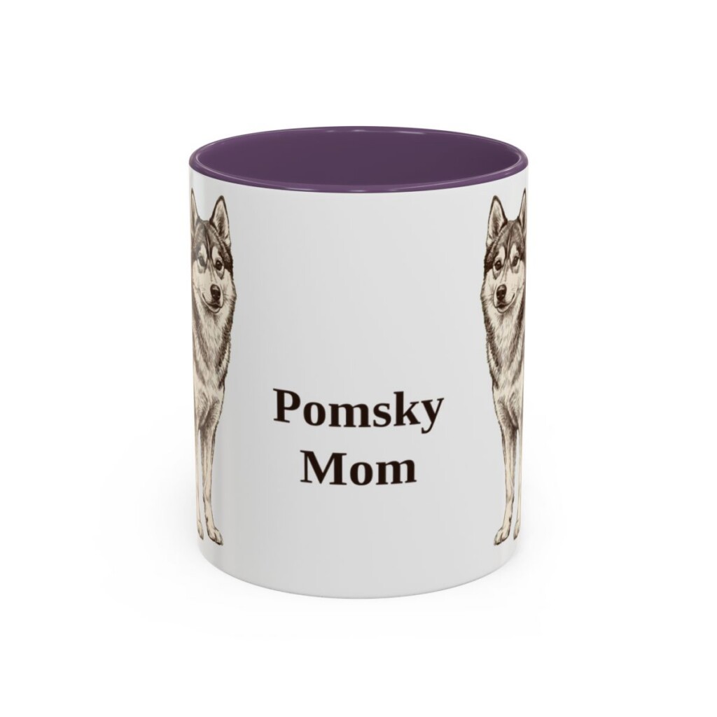 11oz Pomsky Dog Mom Mug, Purple, front view