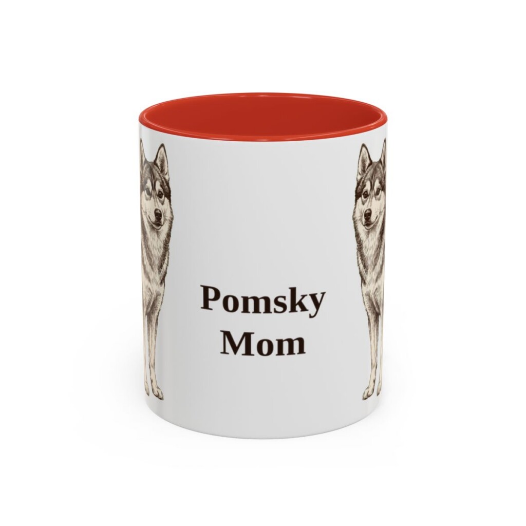 11oz Pomsky Dog Mom Mug, Red, front view