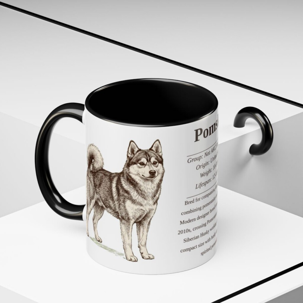 11oz Pomsky Mug, Black, lifestyle photo