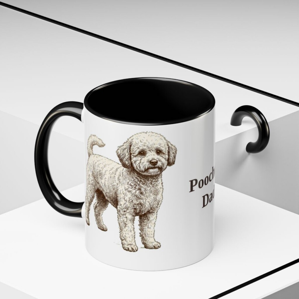 11oz Poochon Dog Dad Mug, Black, lifestyle photo
