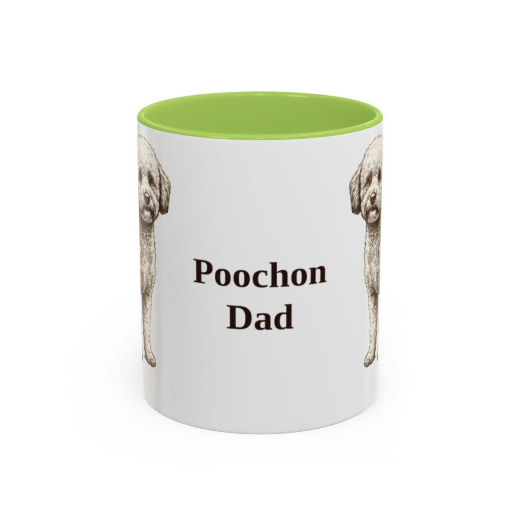 11oz Poochon Dog Dad Mug, Light Green, front view