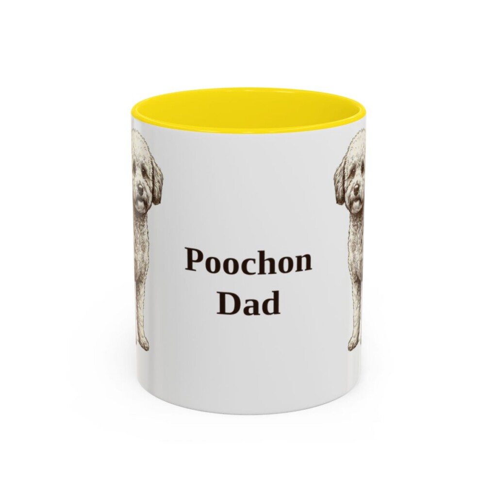 11oz Poochon Dog Dad Mug, Yellow, front view