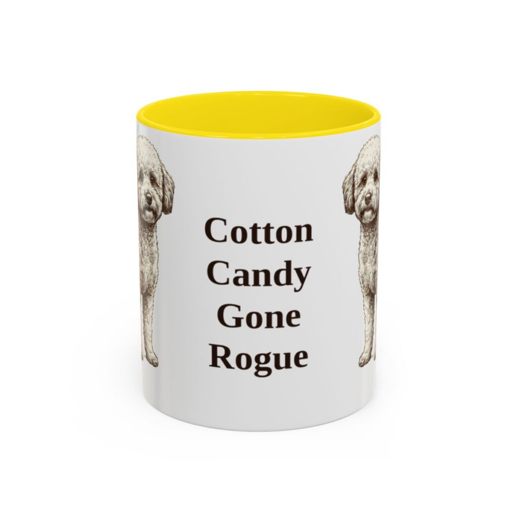 11oz Funny Poochon Mug, Yellow, front view