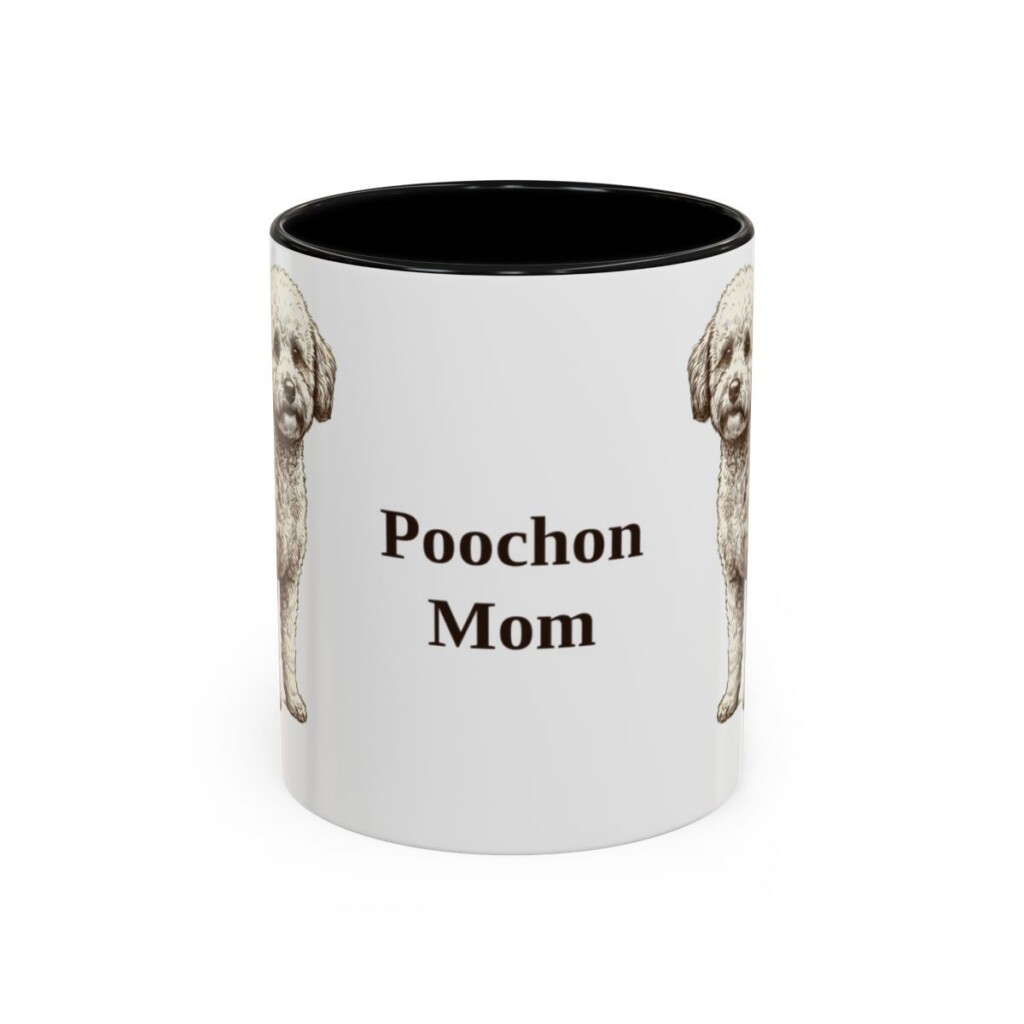 11oz Poochon Dog Mom Mug, Black, front view