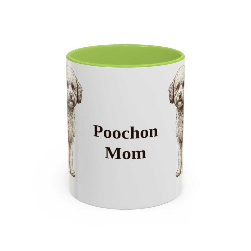 11oz Poochon Dog Mom Mug, Light Green, front view
