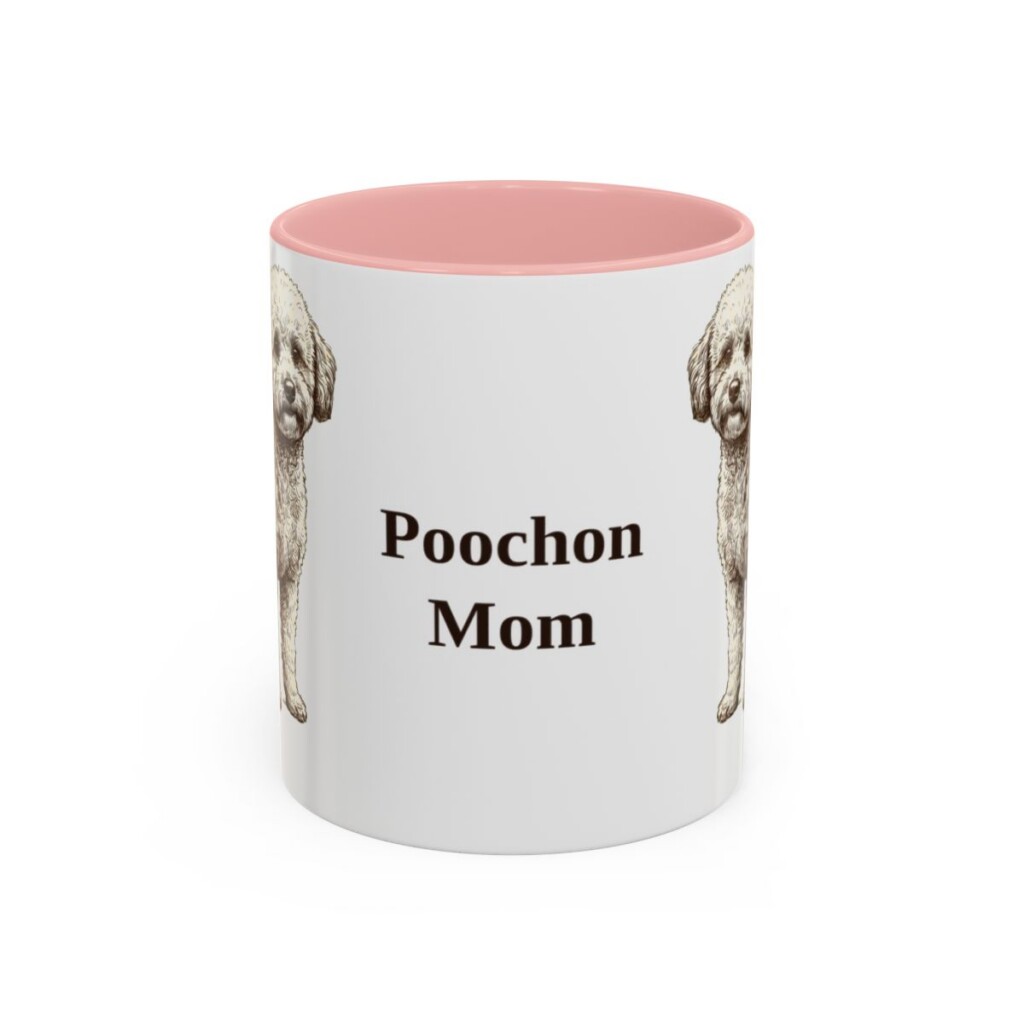 11oz Poochon Dog Mom Mug, Pink, front view