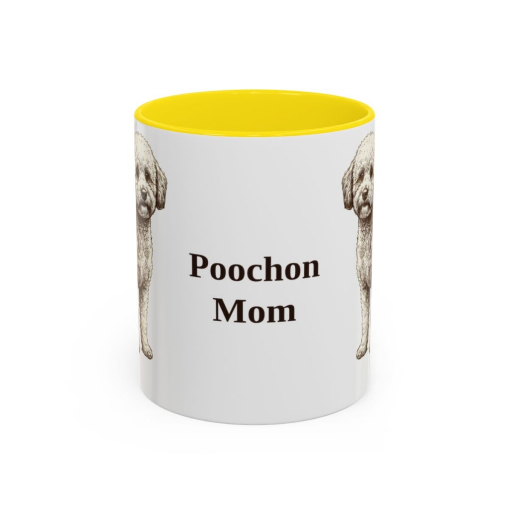 11oz Poochon Dog Mom Mug, Yellow, front view