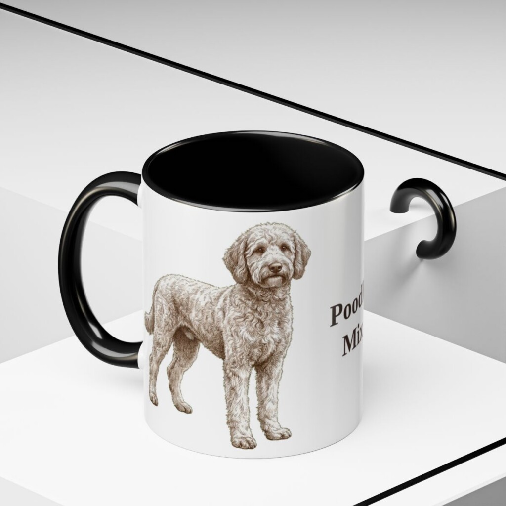 11oz-poodle-mix-mug-black-context-2 11oz Poodle Mix Mug, Black, lifestyle photo