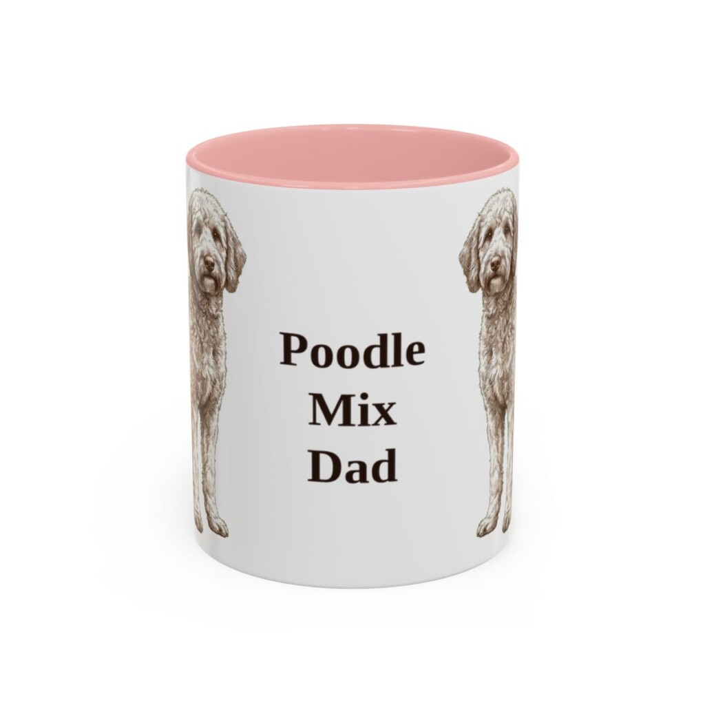 11oz Poodle Mix Dog Dad Mug, Pink, front view