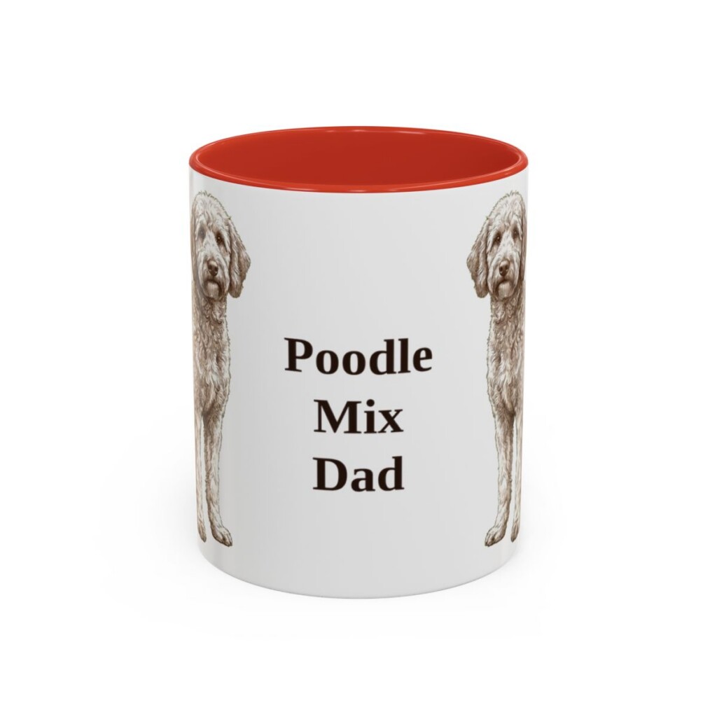 11oz Poodle Mix Dog Dad Mug, Red, front view