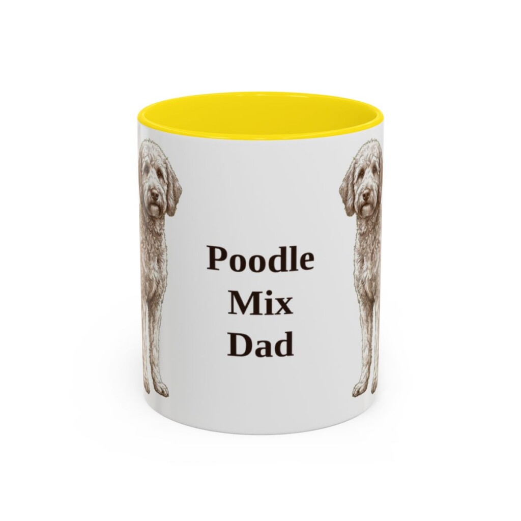 11oz Poodle Mix Dog Dad Mug, Yellow, front view