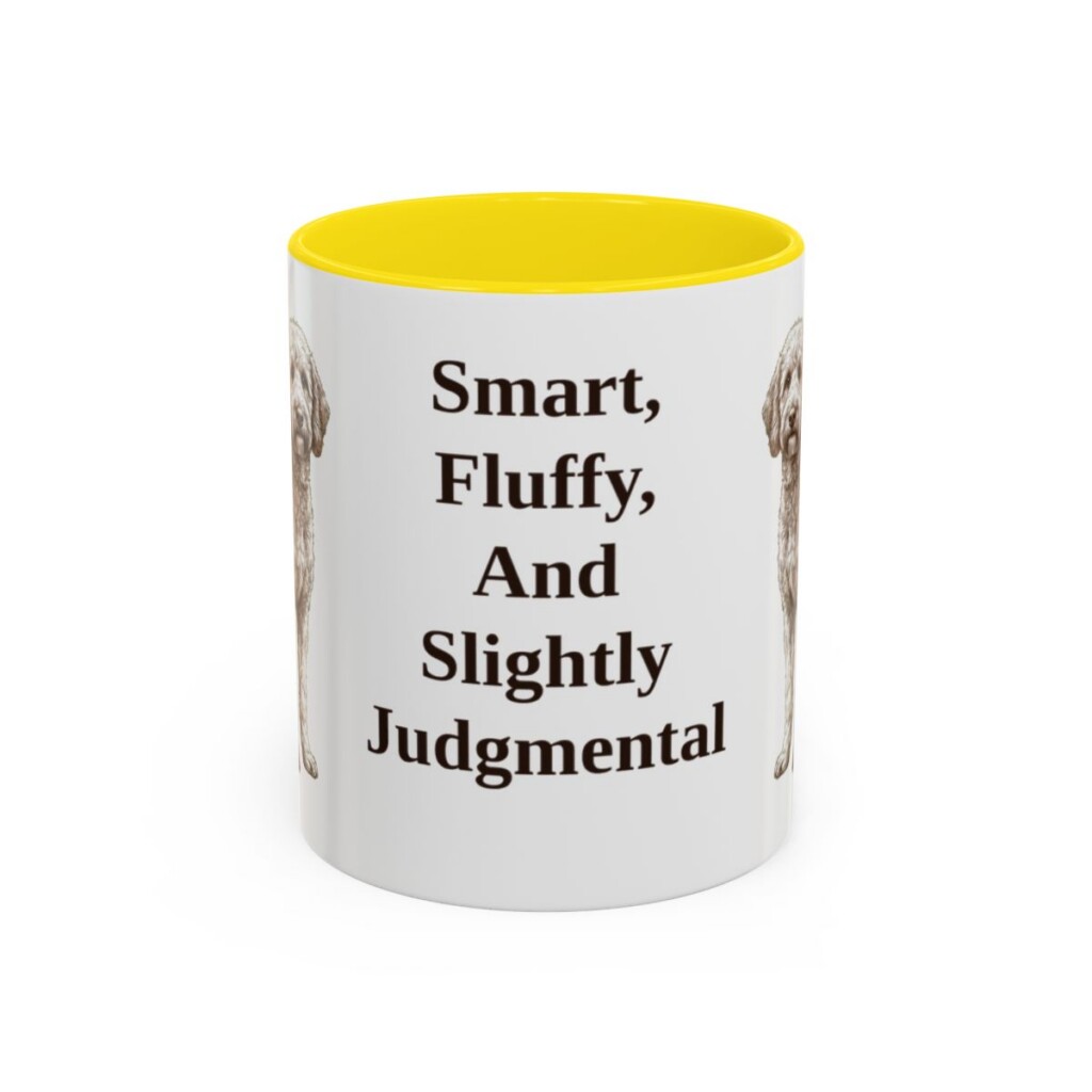11oz Funny Poodle Mix Mug, Yellow, front view