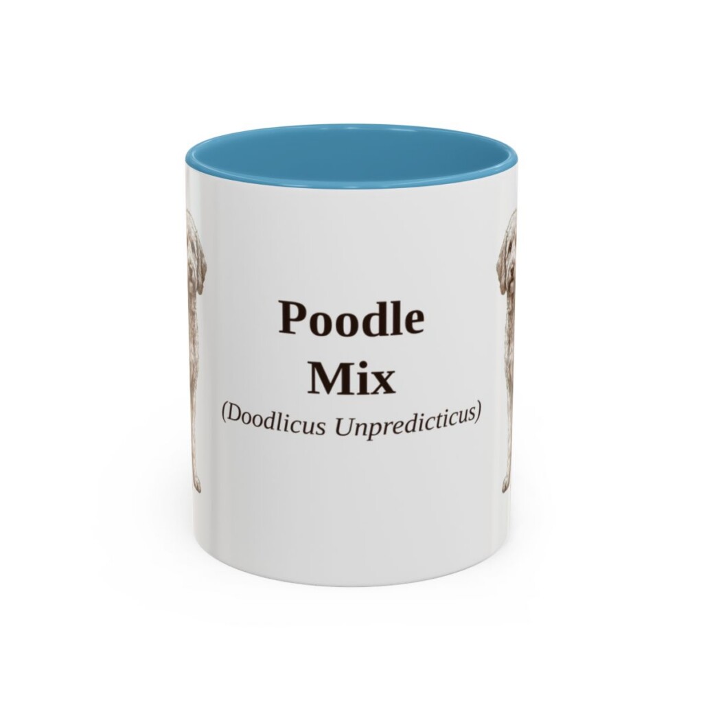 11oz Poodle Mix Latin Mug, Light Blue, front view