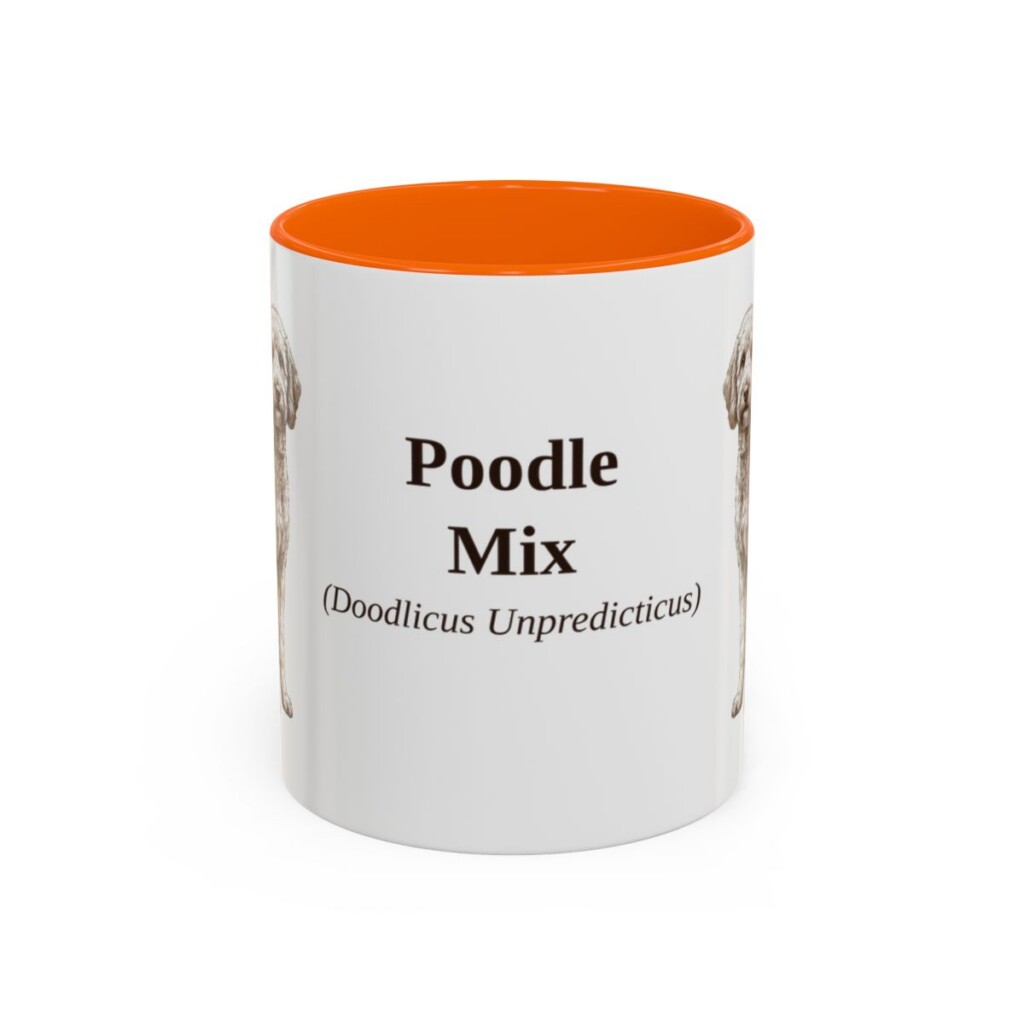 11oz Poodle Mix Latin Mug, Orange, front view