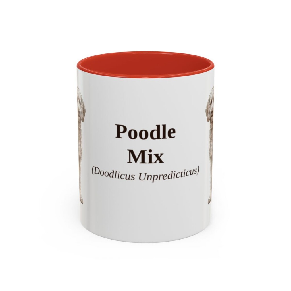 11oz Poodle Mix Latin Mug, Red, front view