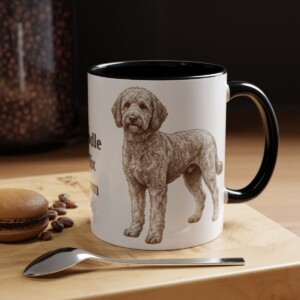 11oz Poodle Mix Dog Mom Mug, Black, lifestyle photo