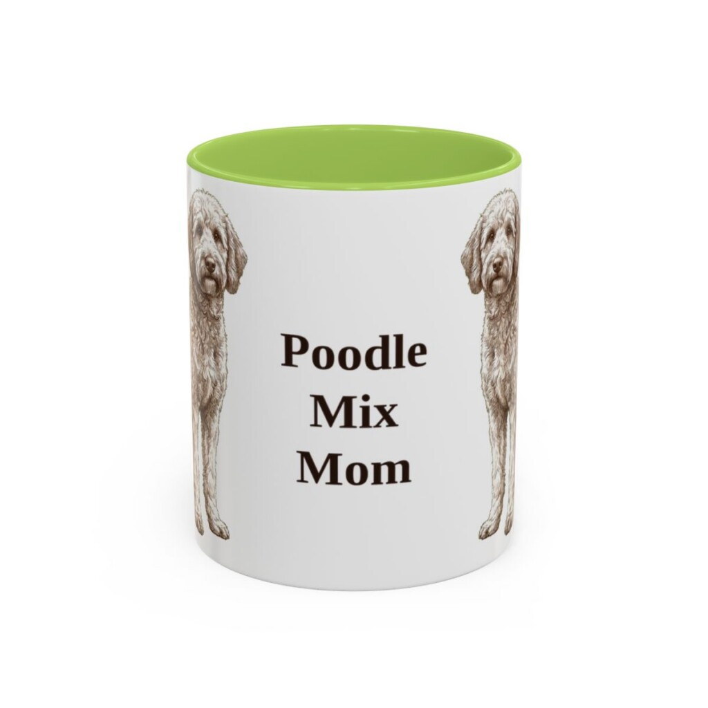11oz-poodle-mix-mug-mom-light-green 11oz Poodle Mix Dog Mom Mug, Light Green, front view