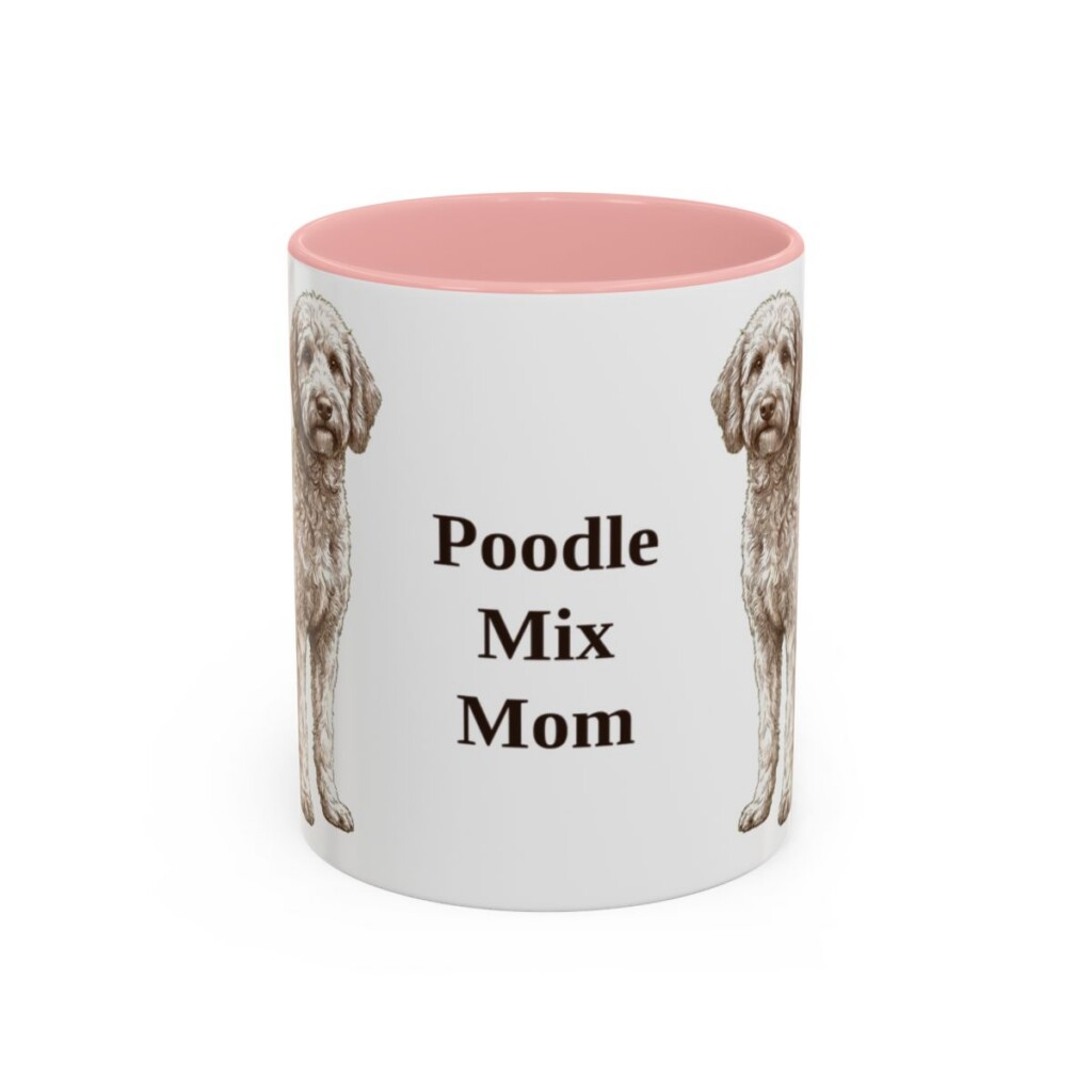 11oz-poodle-mix-mug-mom-pink 11oz Poodle Mix Dog Mom Mug, Pink, front view