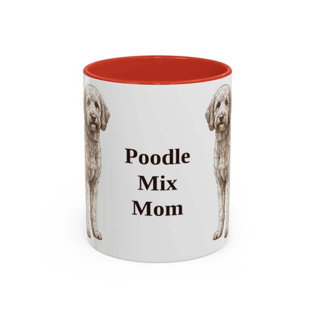 11oz-poodle-mix-mug-mom-red 11oz Poodle Mix Dog Mom Mug, Red, front view