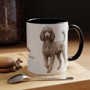 11oz Poodle Latin Mug, Black, lifestyle photo