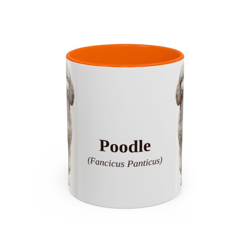 11oz Poodle Latin Mug, Orange, front view