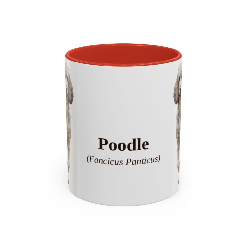 11oz Poodle Latin Mug, Red, front view