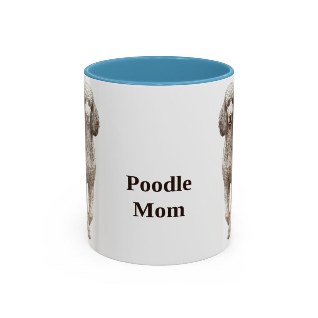 11oz Poodle Dog Mom Mug, Light Blue, front view