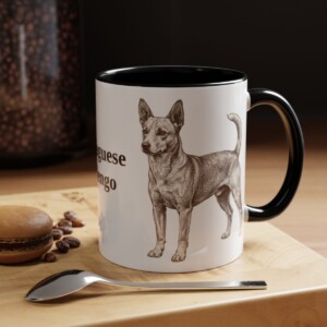 11oz Portuguese Podengo Mug, Black, lifestyle photo