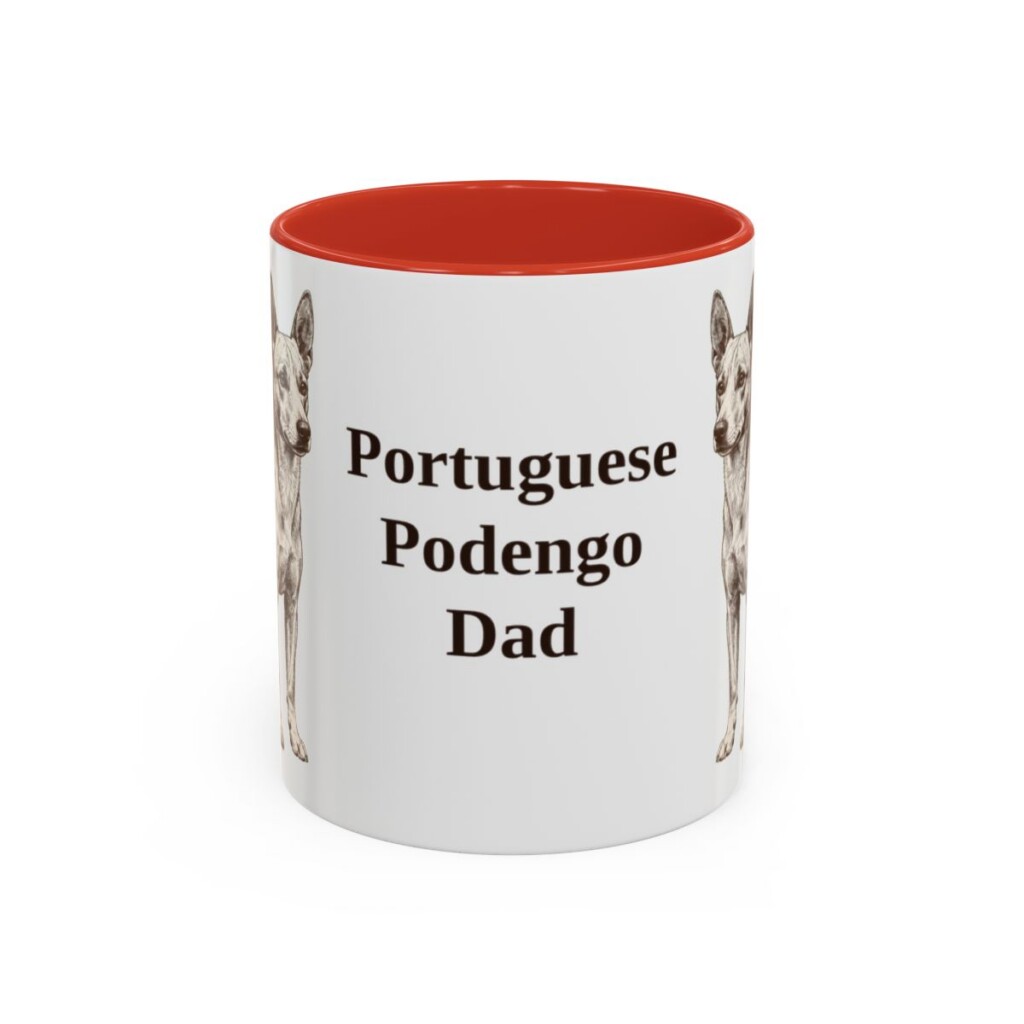 11oz Portuguese Podengo Dog Dad Mug, Red, front view