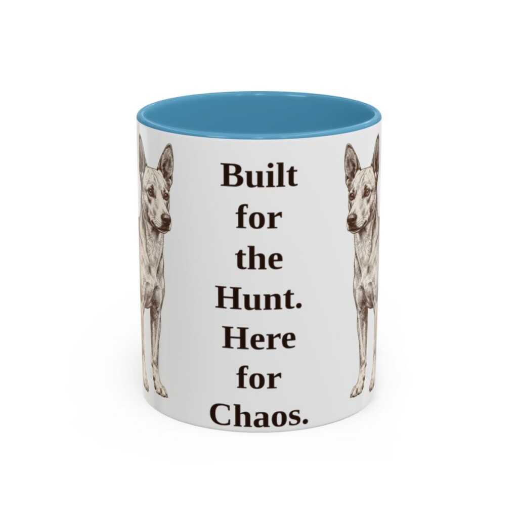 11oz-portuguese-podengo-mug-humor-light-blue 11oz Funny Portuguese Podengo Mug, Light Blue, front view