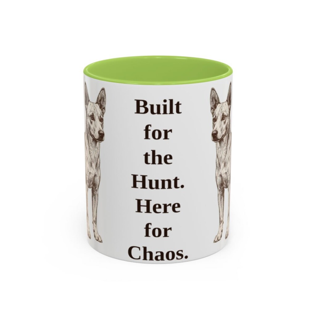 11oz-portuguese-podengo-mug-humor-light-green 11oz Funny Portuguese Podengo Mug, Light Green, front view