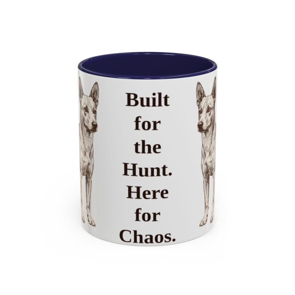 11oz-portuguese-podengo-mug-humor-navy 11oz Funny Portuguese Podengo Mug, Navy, front view