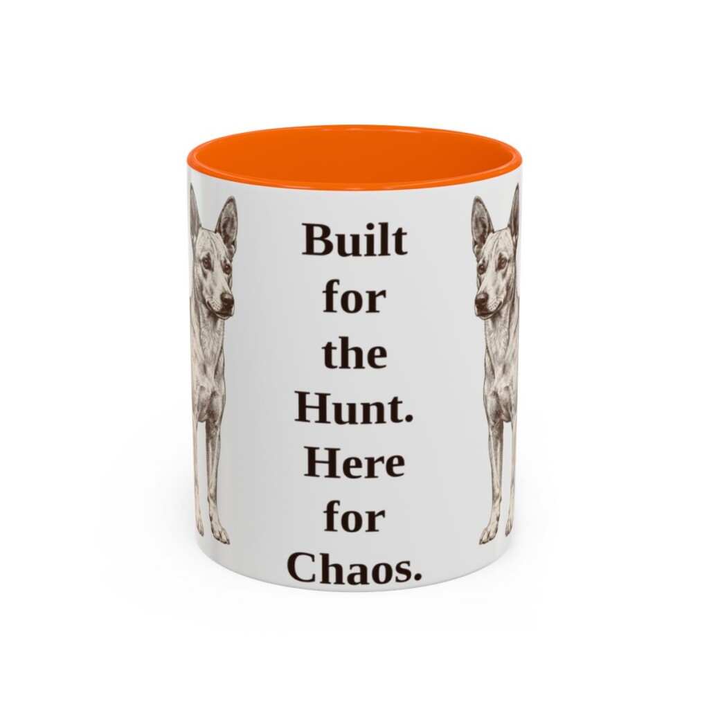 11oz-portuguese-podengo-mug-humor-orange 11oz Funny Portuguese Podengo Mug, Orange, front view