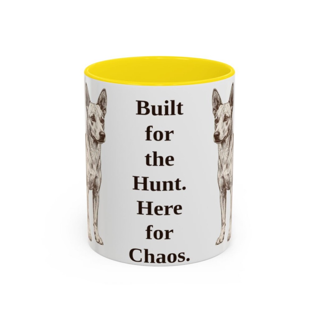 11oz-portuguese-podengo-mug-humor-yellow 11oz Funny Portuguese Podengo Mug, Yellow, front view