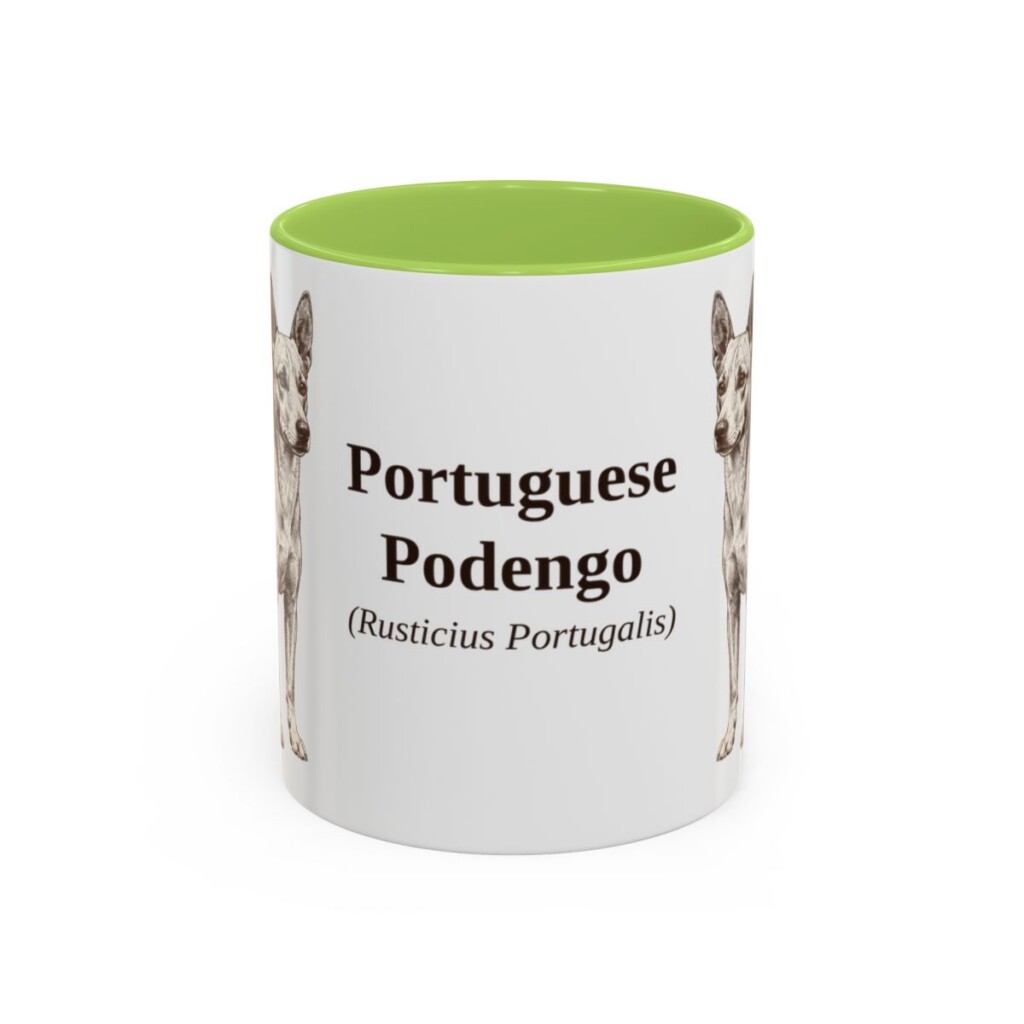 11oz-portuguese-podengo-mug-latin-light-green 11oz Portuguese Podengo Latin Mug, Light Green, front view