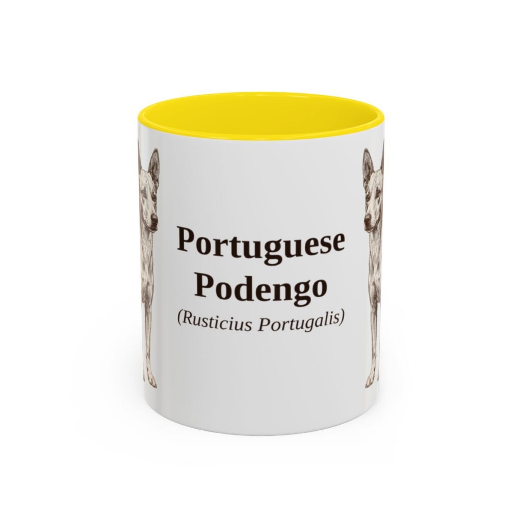 11oz-portuguese-podengo-mug-latin-yellow 11oz Portuguese Podengo Latin Mug, Yellow, front view