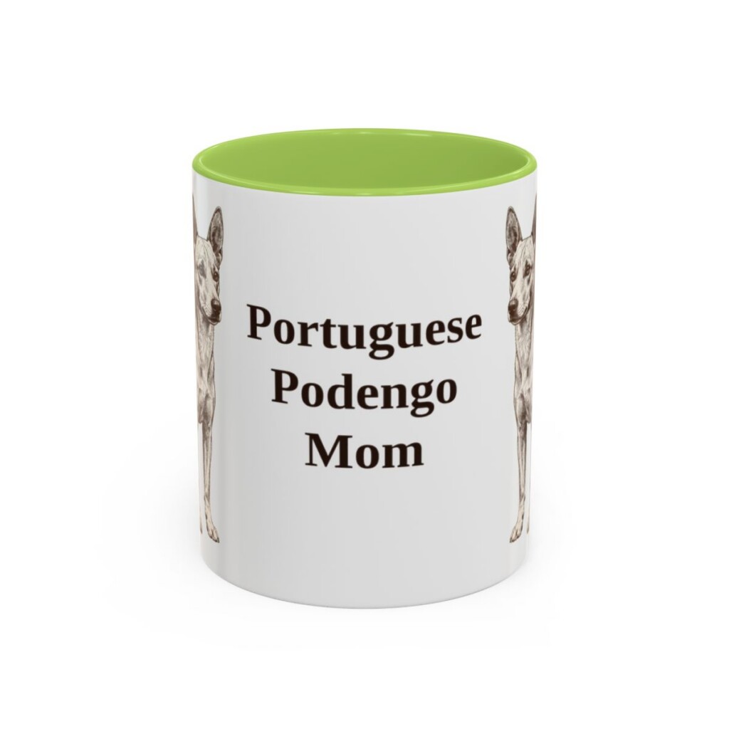 11oz-portuguese-podengo-mug-mom-light-green 11oz Portuguese Podengo Dog Mom Mug, Light Green, front view