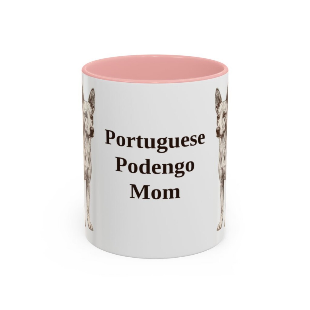 11oz-portuguese-podengo-mug-mom-pink 11oz Portuguese Podengo Dog Mom Mug, Pink, front view