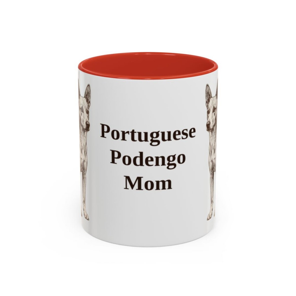 11oz-portuguese-podengo-mug-mom-red 11oz Portuguese Podengo Dog Mom Mug, Red, front view