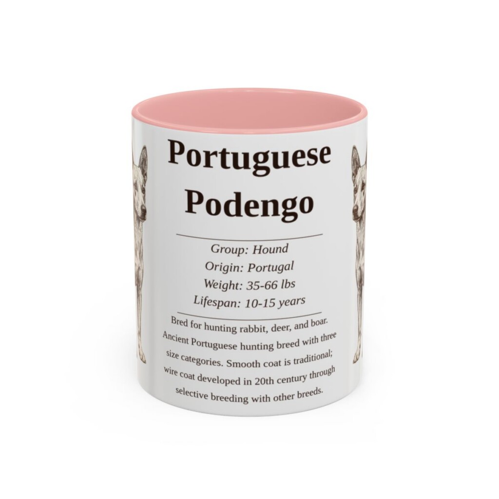 11oz Portuguese Podengo Mug, Pink, front view