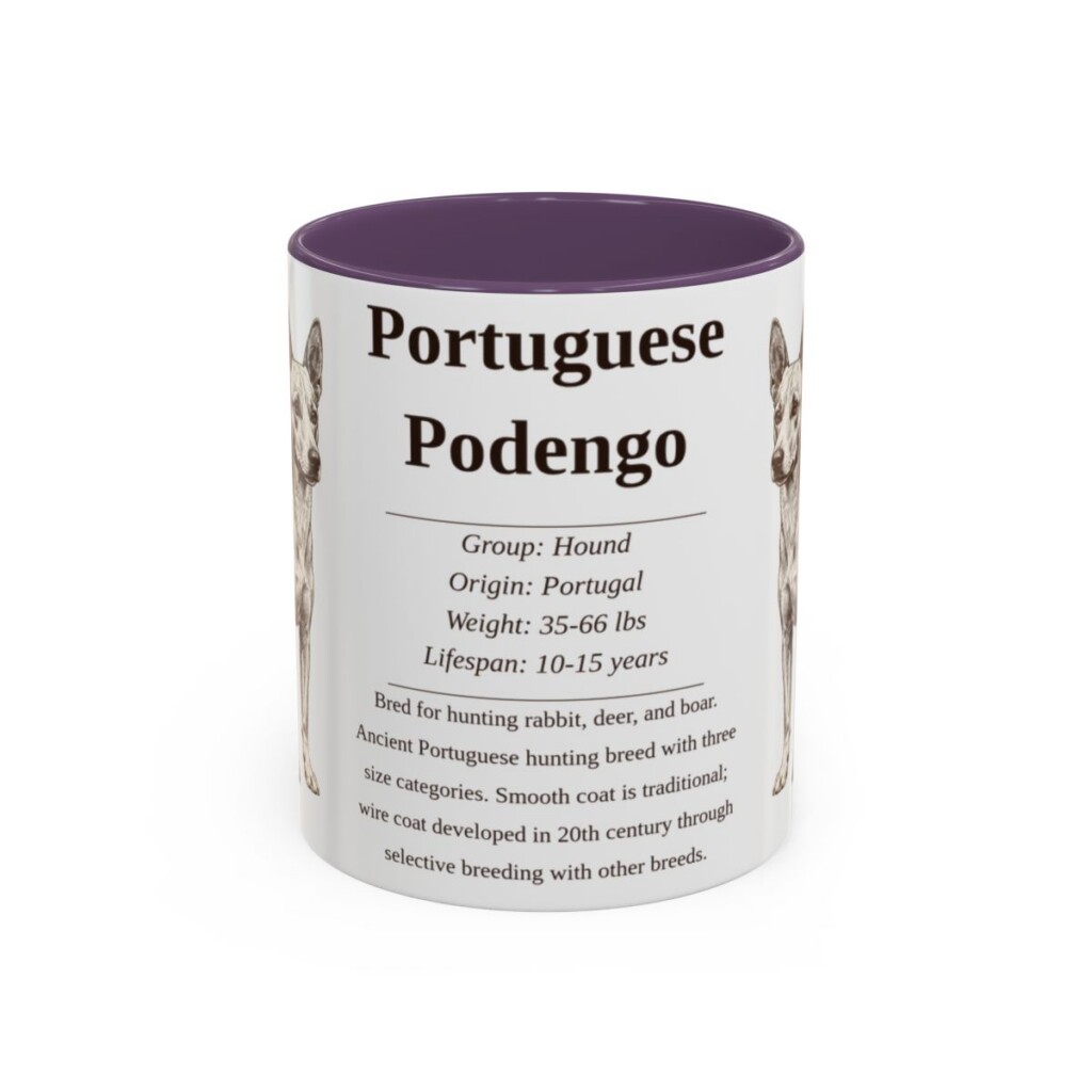 11oz Portuguese Podengo Mug, Purple, front view