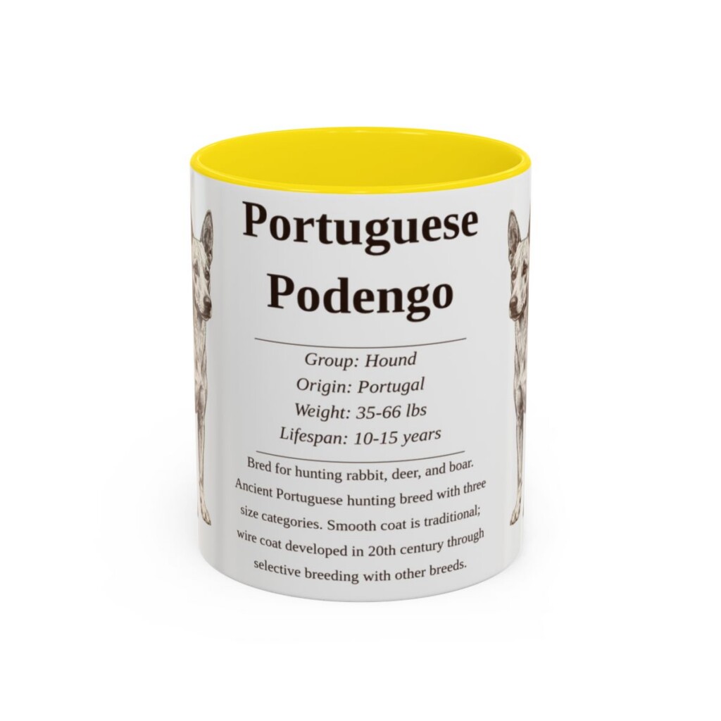 11oz Portuguese Podengo Mug, Yellow, front view