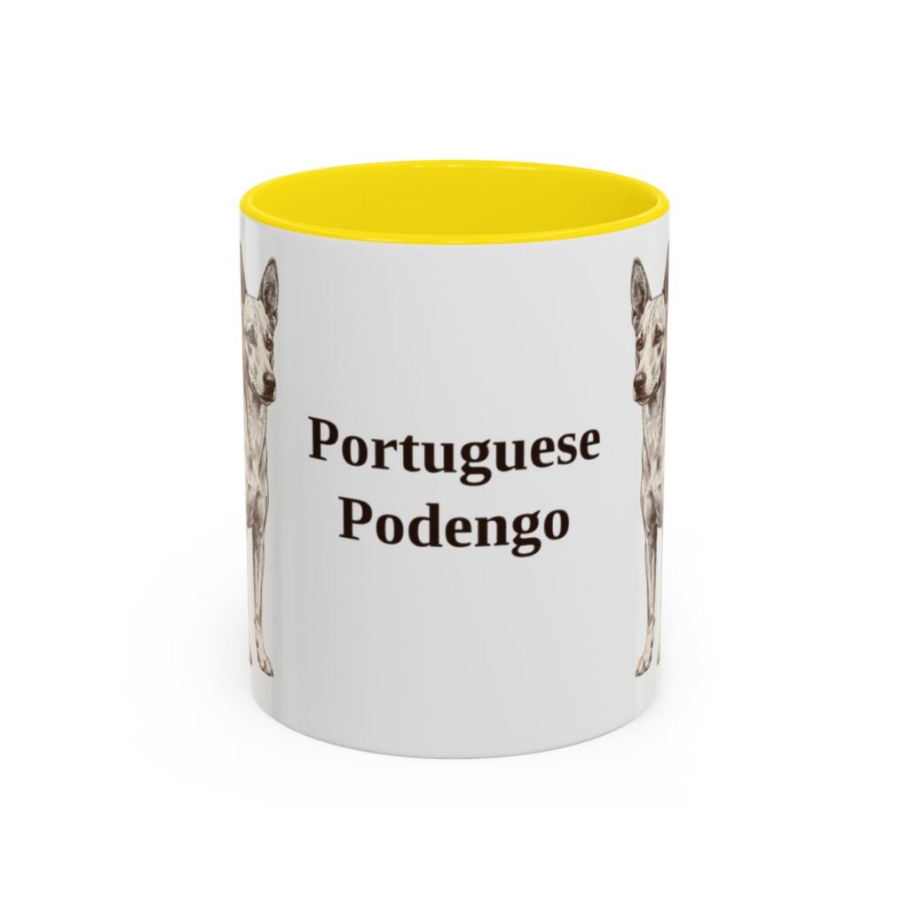 11oz Portuguese Podengo Mug, Yellow, front view