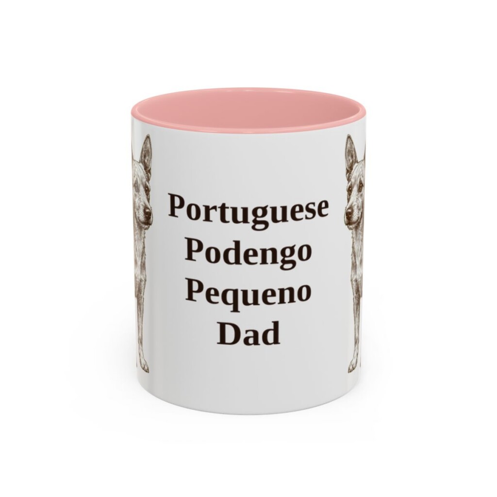 11oz Portuguese Podengo Pequeno Dog Dad Mug, Pink, front view
