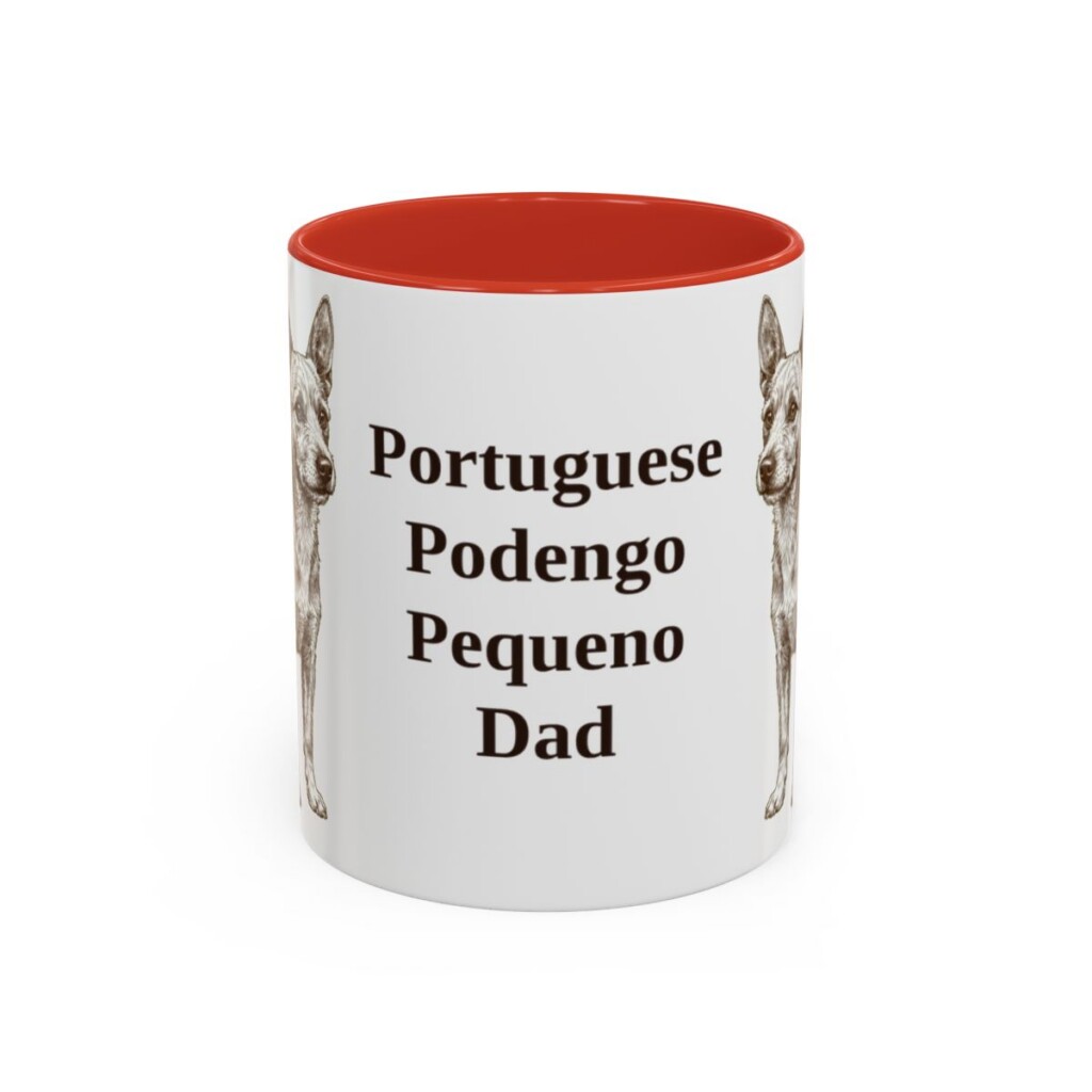 11oz Portuguese Podengo Pequeno Dog Dad Mug, Red, front view
